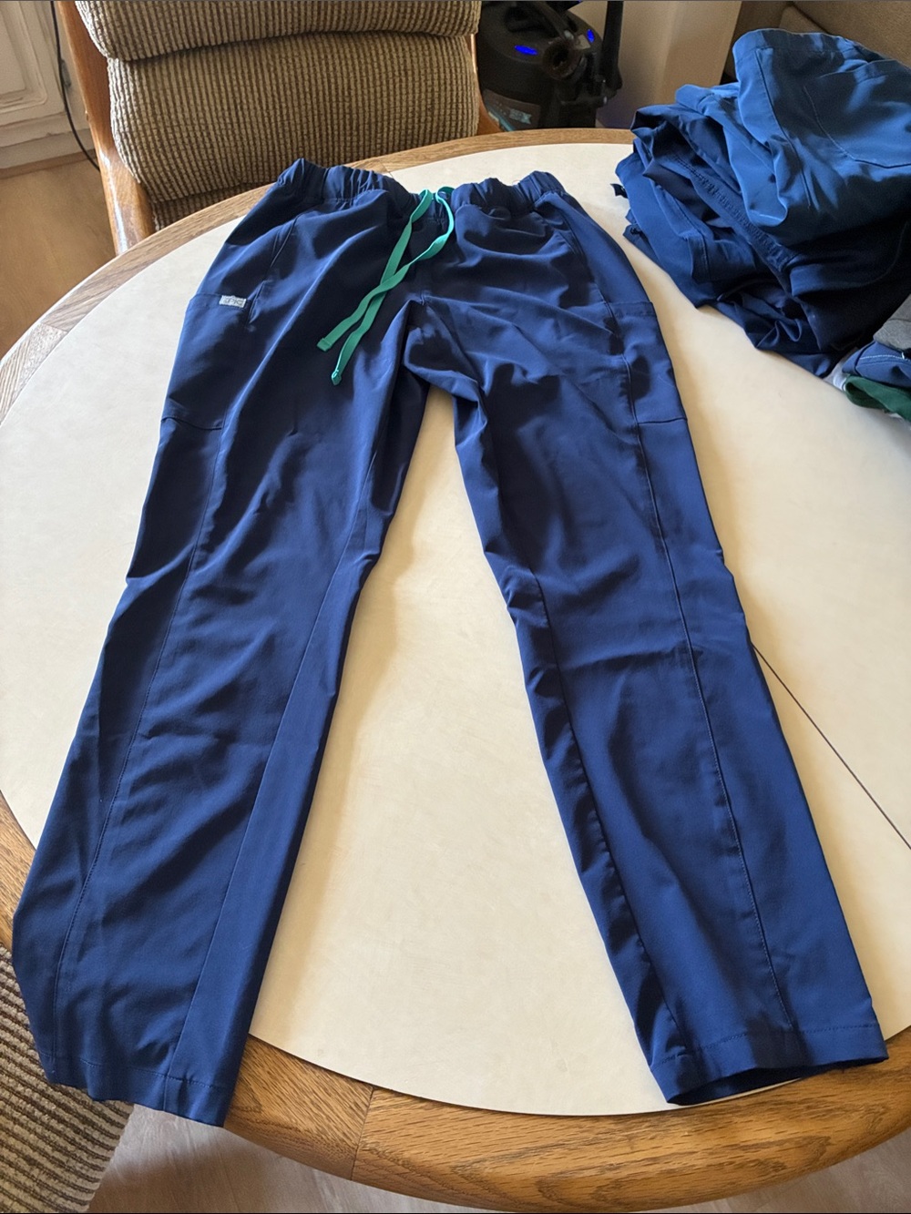 Figs Women's Navy Scrub Joggers with Teal Drawstring